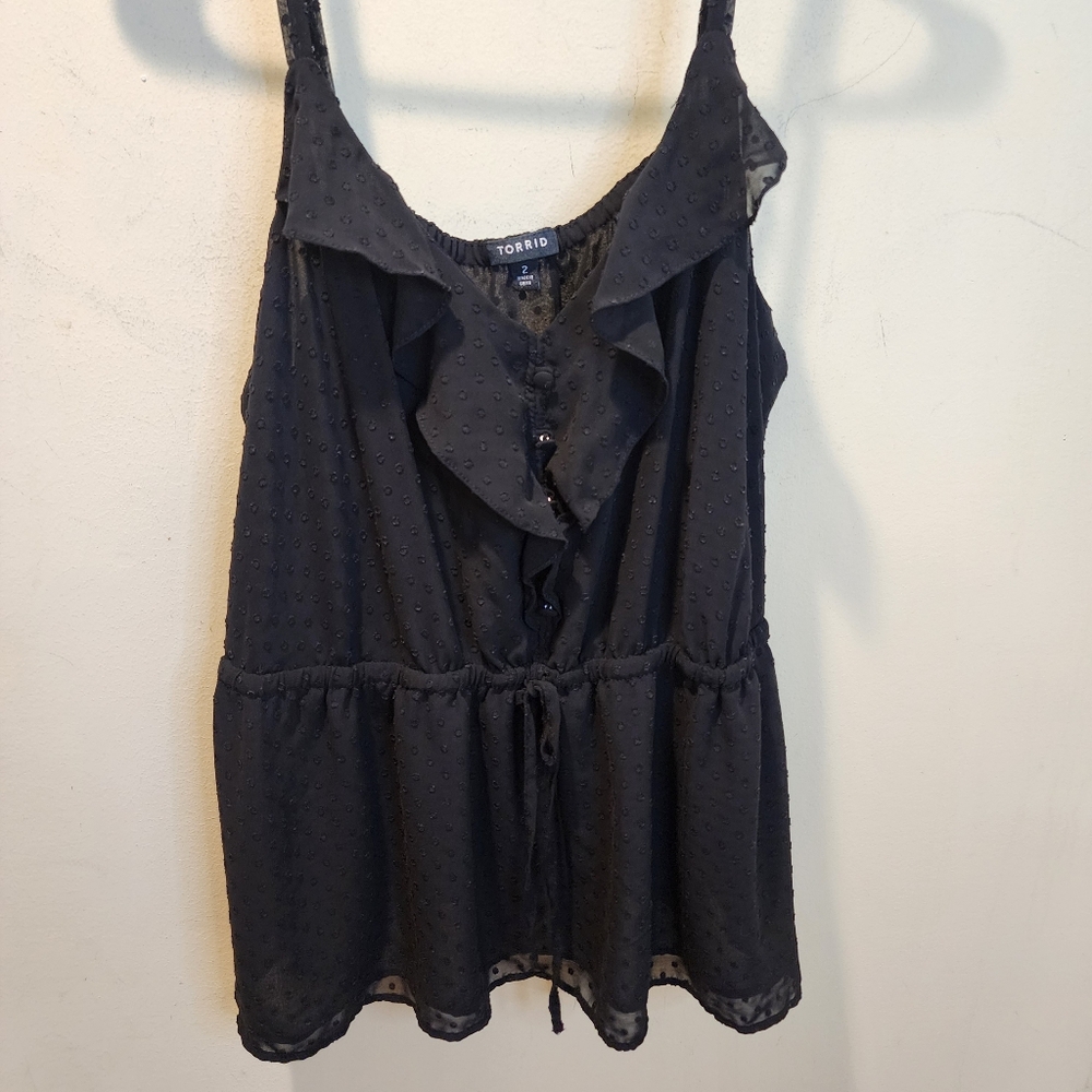 Torrid Black Ruffle Detail Women's Plus Size Tank Top 2 - Picture 8 of 11
